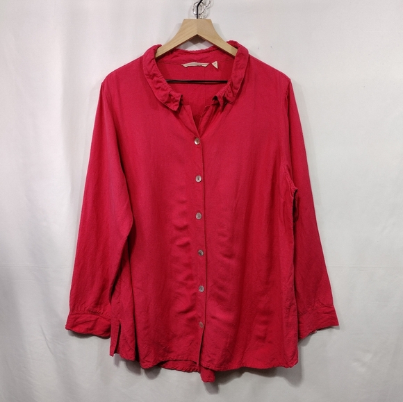 Soft Surroundings Linen Button Shirt Women XL Pink Boho Retro Lagenlook Holiday - Picture 2 of 9